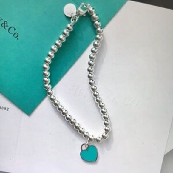 Silver and Blue Beaded Bracelet with Turquoise Accent - Picture 4 of 5